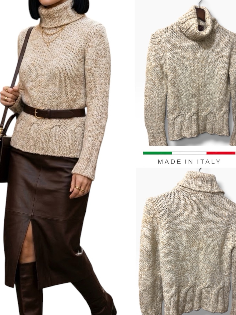 Berretti | NWOT Italy Wool Blend Chunky Knit Turtleneck Sweater (Size M)
